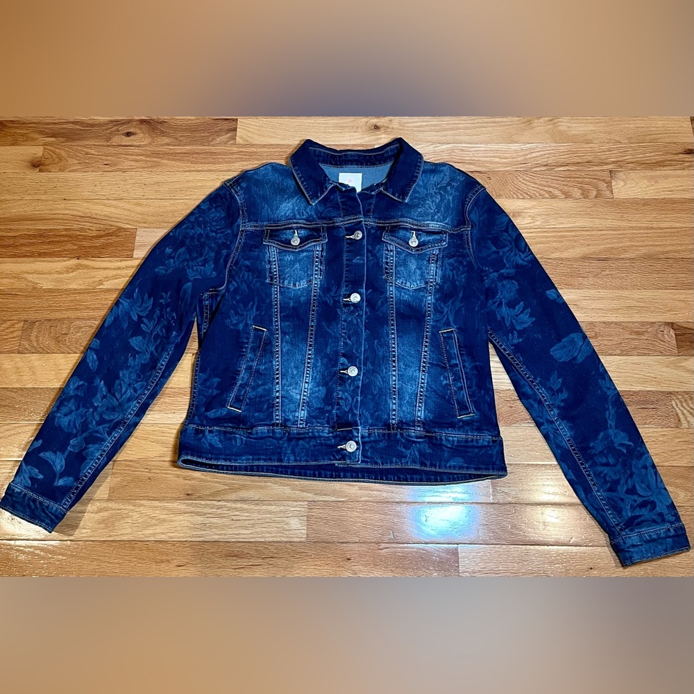 LuLaRoe Dark Blue Floral Burnout Denim Jacket XL